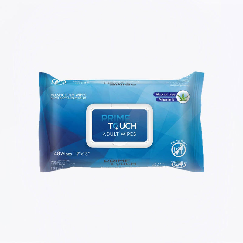 Prime Touch Personal Cleansing Adult Wet Wipes – 48 Count Extra Large Soft With Aloe and Vitamin E 13" x 9"